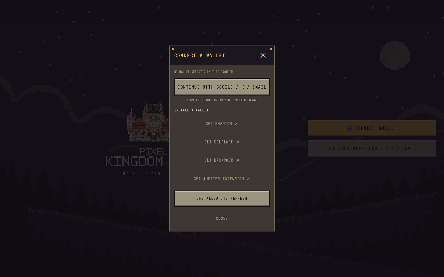 The connect sheet listing detected wallets and install options