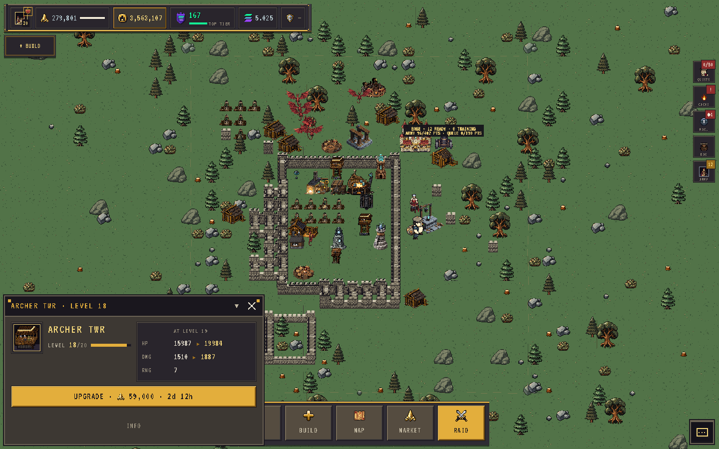 The defenses sheet showing tower stats