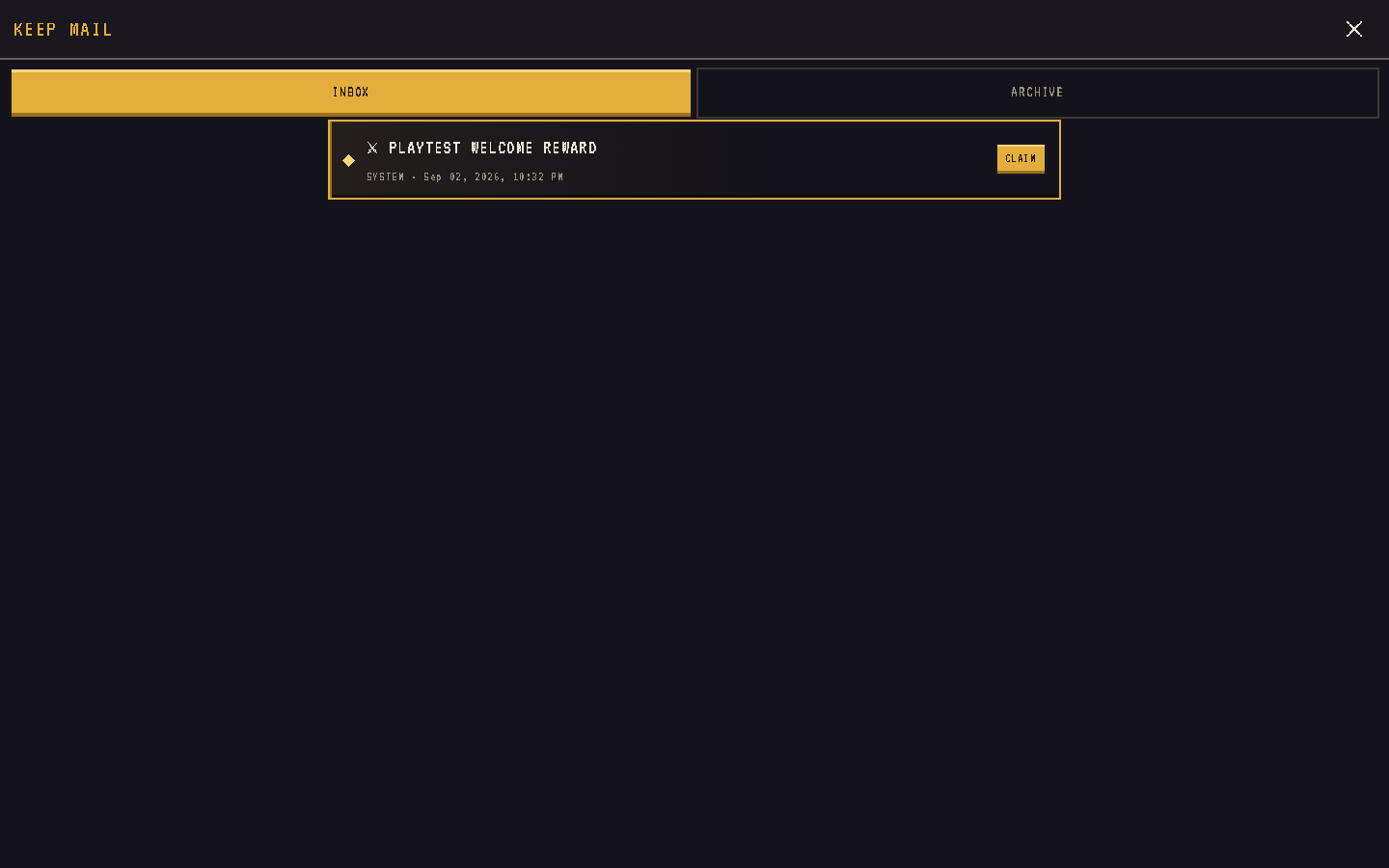 The in-game mail inbox with a reward message and its CLAIM button