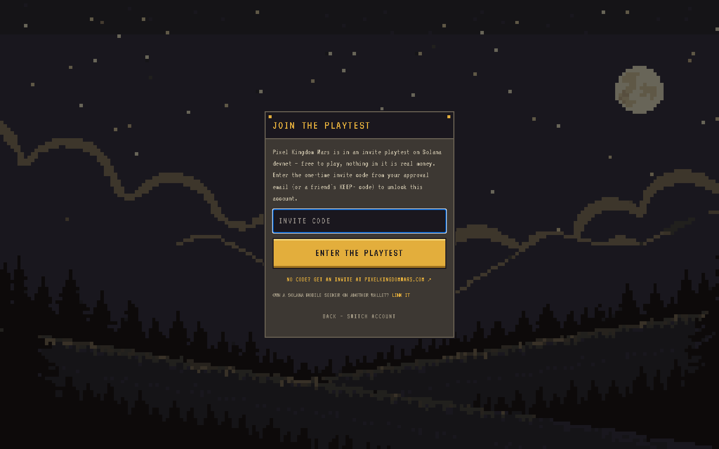 The playtest gate with its single code field