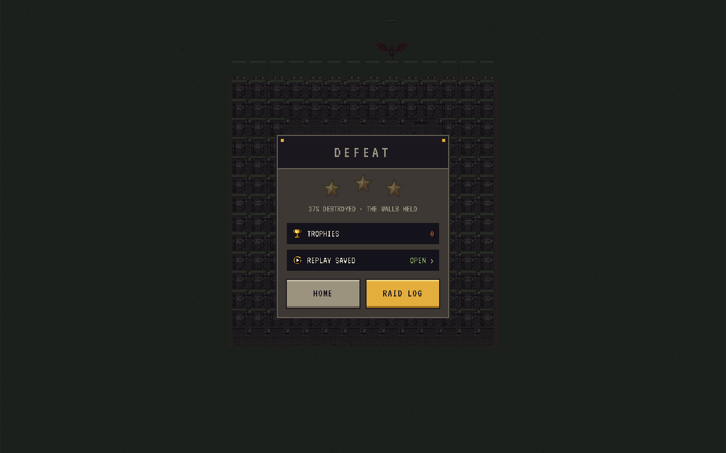 The raid result screen