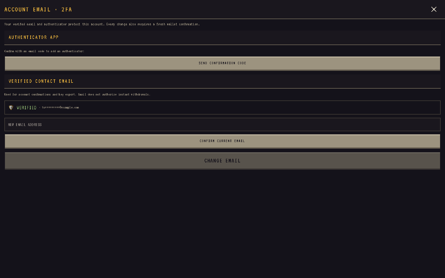 Security screen with authenticator and verified email
